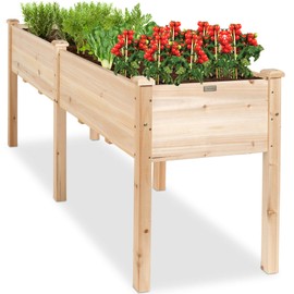 Best Choice Products Best Choice Products 72x23x30in Raised Garden Bed, Elevated Wood Planter Box Stand for Backyard, Patio, Balcony w/Divider Panel, 6 Legs, 300lb Capacity - Natural