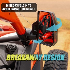 Chupacabra Offroad UTV Side Mirror Kit (2 Pack) Fits 1.6"- 2" Round Roll Cage Bar, Side UTV Mirrors w/Break Away & Adjustable Design - High Impact Shatter Proof Tempered Glass (Driver/Passenger Side)