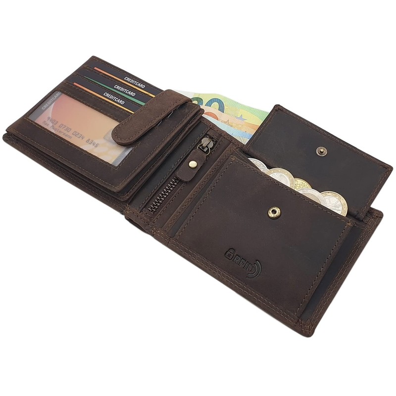 myledershop Buffalo Full Leather Horizontal Wallet RFID & NFC Protection