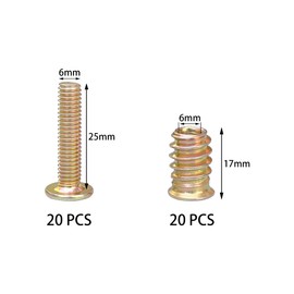 20-Set Furniture Connector Bolt Kit – Wood Furniture Fastener Set with Threaded Insert Nuts & Wrenches (M6 × 25mm)
