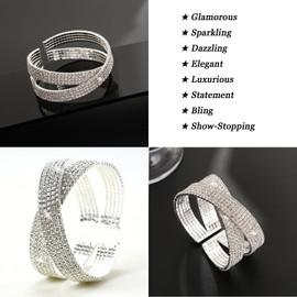 Jojomina Gold Rhinestone Bracelet for Women Multilayer Crystal Layered Cuff Bracelets Bridal Jewelry for Prom Party Wedding Dating (Gold)