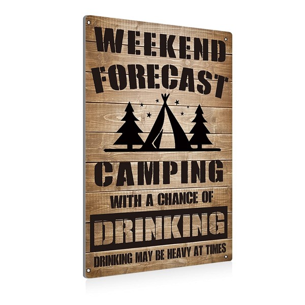 BEASTZHENG Funny Weekend Forecast Camping Rules Metal Tin Sign Wall
