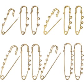 SUNNYCLUE 1 Box 12Pcs 4 Styles Gold Kilt Pin Stainless Steel Safety Pins Bulk Metal Heavy Duty Fastener Loops Clasp Kilts Brooches Findings with Holes for Sewing Blanket Clothes DIY Jewellery Supplies