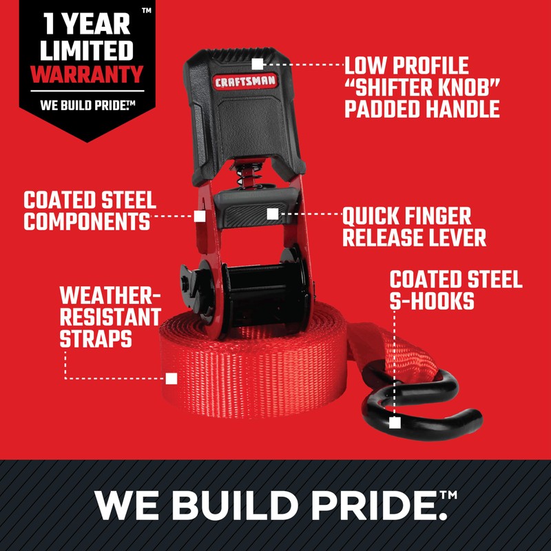 CRAFTSMAN CMXAZBS777 Black/Red 10-Piece Tie-Down Kit with Ratchet Straps, Bungees,