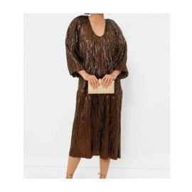 Hyacinth House | NEW Bronze Metallic Plisse Dorinda Midi Dress Size XS
