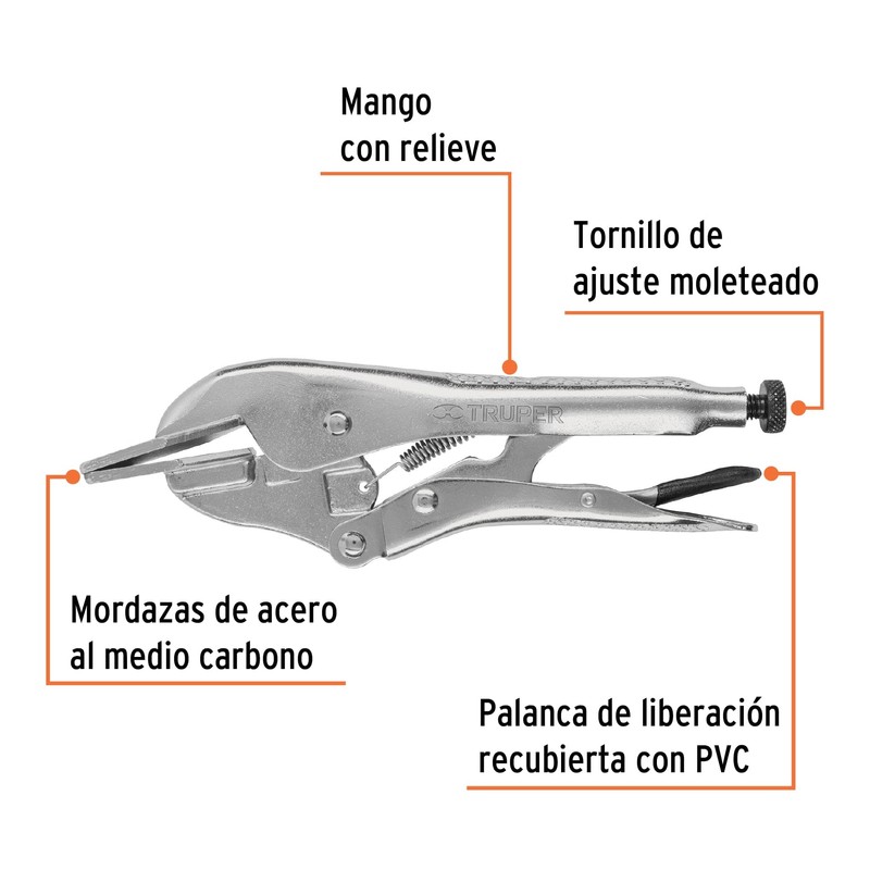 Truper PPP-8R, Pinza de presión, hojalatera, 8", mordazas de acero