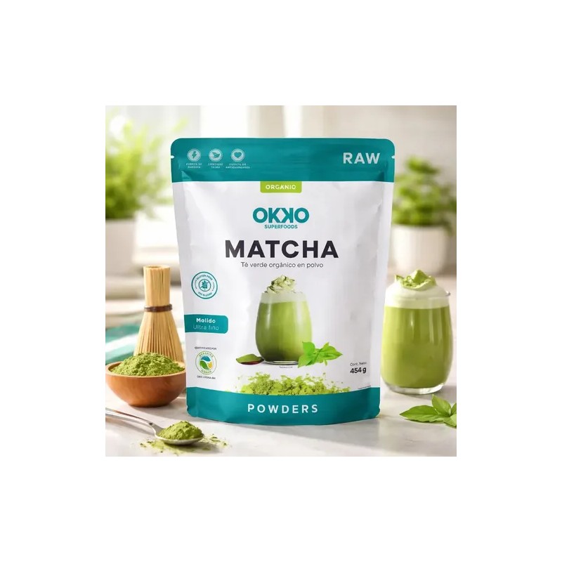 Matcha Orgánico en Polvo Okko 454g Organic Matcha Powder, Sugar