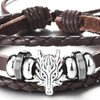 COOLSTEELANDBEYOND Mens Dragon Head Brown Braided Leather Bracelet, Three-Strand Leather