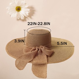 Floppy Big Beach Straw Hats for Women Foldable Summer Wide Brim Packable Oversized Sun Hat Womens Travel Straw Fedora Hat, Khaki-2