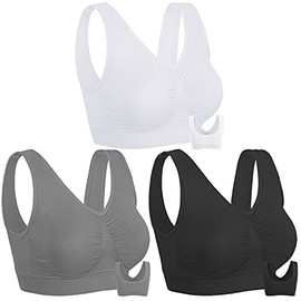 Onory 3 Pack Sports Bras for Women Wirefree Padded Workout Yoga Gym Fitness Bra (Black+Grey+White, Medium)