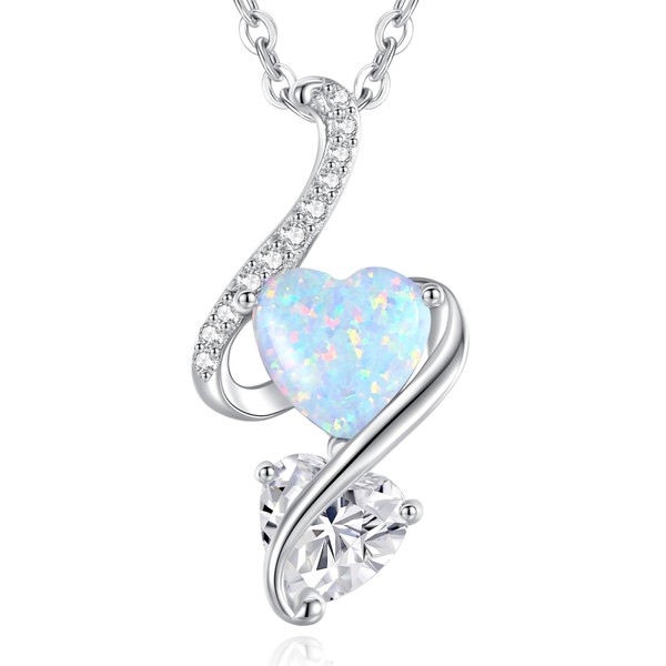 LOUISA SECRET 925 Sterling Silver Opal Birthstone Necklace, Unique Tiny