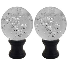 Hyamass 2Pcs Clear Crystal Bubble Ball Shaped Lamp Finial 1-3/4 Inch Lamp Shade Finial Decoration Accessories with Polished Brass Base（Black）