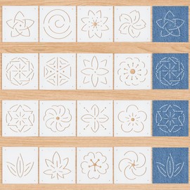 BENECREAT 16Pcs Plastic Sashiko Stencil, 5x5inch Flower Patterns Embroidery Tool Drawing Line Template for Hand Quilting and Embroidery, 0.3mm Thick