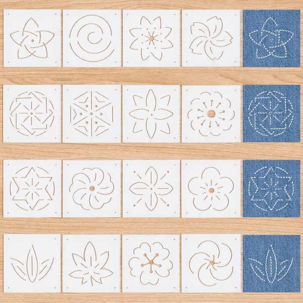 BENECREAT 16Pcs Plastic Sashiko Stencil, 5x5inch Flower Patterns Embroidery Tool