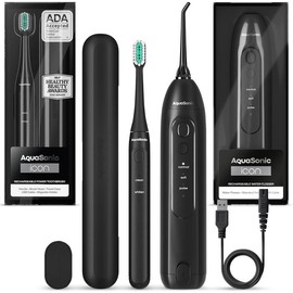 AquaSonic ICON Electric Toothbrush & Water Flosser Bundle - Travel case, charging cord Daily Oral Daily Oral  Cleansing:_ICON_STONE_BUNDLE