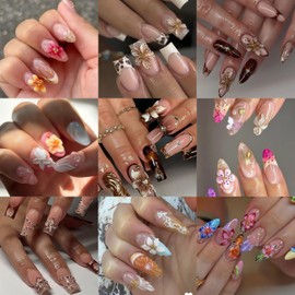 6Sheets Flower Nail Stickers Relief 5D Five Petal Lily Flowers Nail Art Stickers Brown Lily Hibiscus Tropical Floral Summer Nail Design Colorful Hawaiian Flower Nails Supplies for Nails Manicure Decor