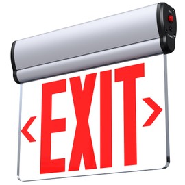 SASELUX Led Edge-Lit Exit Sign ,Brushed Aluminum Housing Single-Sided Clear Rotating Acrylic Panel,Red Led Emergency Exit Light,120V-347VAC,Hardwired Emergency Exit Signs with Battery Backup, UL Listed,Top/Side/Wal Mount(1 Pack)