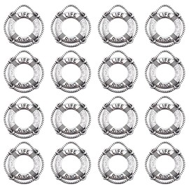 SUNNYCLUE 1 Box of 50 Pieces Life Ring Charms Vintage Charms Life Ring Antique Silver Tibetan Swimming Sea Beach Summer Charm Bulk Pack for Jewellery Making Charms Women DIY Necklaces