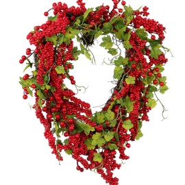 Pudate Valentines Day Wreath Heart Wreath with Red Berries Lush Green Ivy, Romantic Front Door Decoration for Spring Mother's Day, Perfect for Weddings & Indoor/Outdoor Farmhouse Décor