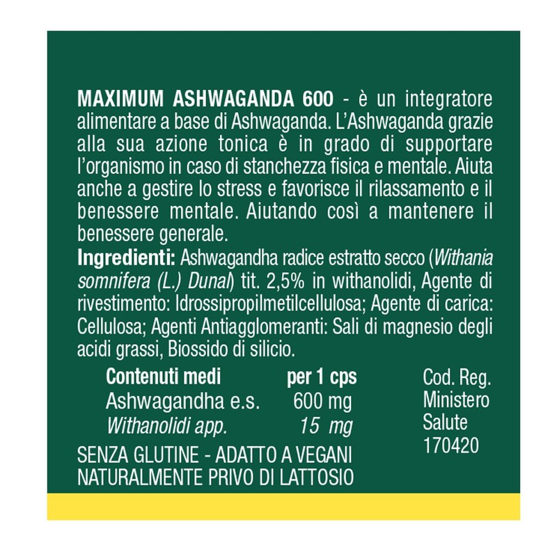 Naturando Maximum ASHWAGANDA 600 Integratore alimentare, con Ashwaganda, ottima in