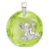 Sterling Silver Green Cz Frog Pendant (Length=26) (Width=20)