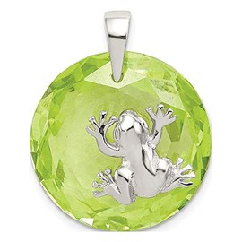 Sterling Silver Green Cz Frog Pendant (Length=26) (Width=20)