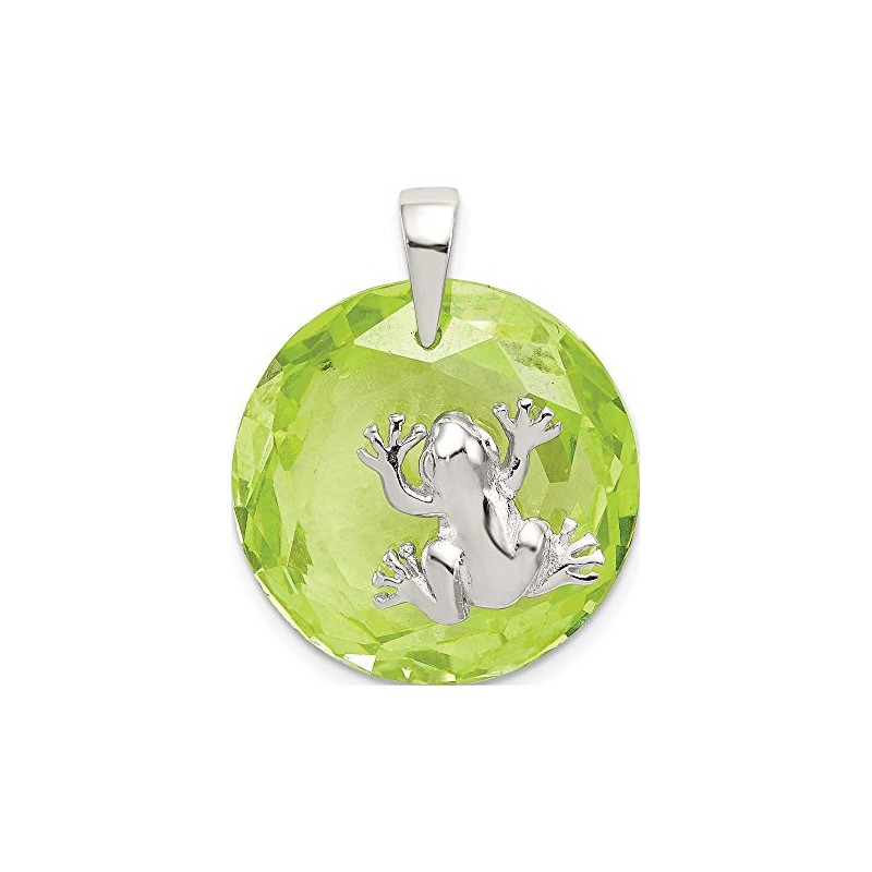 Sterling Silver Green Cz Frog Pendant (Length=26) (Width=20)
