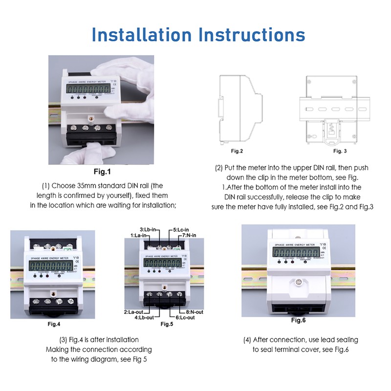 3 Phase 4 Wire Energy Meter 220/380V 5-80A Energy Consumption