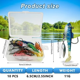 GZqiancang Pack of 10 Fishing Lures, Pike Bait, Trout Bait with Spinner Blade for Trout, Bass, Pike, Chub, Zander with Plastic Box