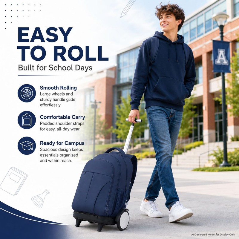 AGSDON Quiet Glide Rolling Backpack with Lunch Box Set -