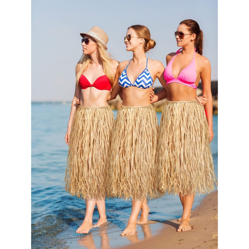 Giegxin Natural Raffia Grass Skirts Tropical Luau Hula Skirt for
