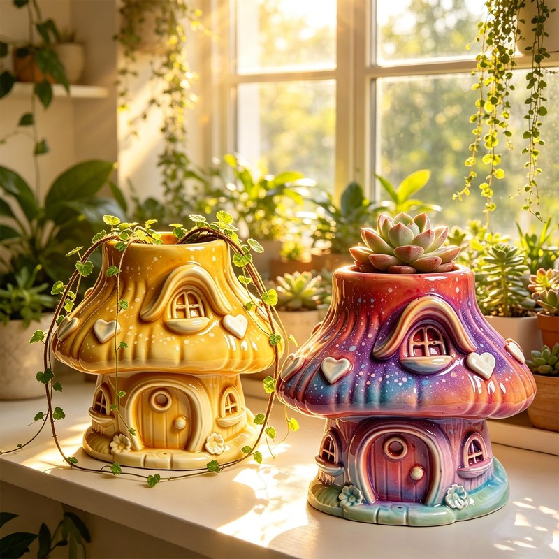 Japleed Fairytale Mushroom House Pot Silicone Mold, Unique Container Storage