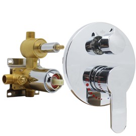 Backnets Solid Brass 3 Way Round Pressure Balancing Mixer Shower Valve Replacement Wall Mount Shower Diverter Valve Kit Shower Control Valve Polished Chrome