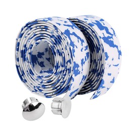 Colourful Bicycle Handlebar Tape Non-Slip Cycling Road Bike Parts Racing Handlebar Tape 2 Handlebar Plugs (Blue + White)