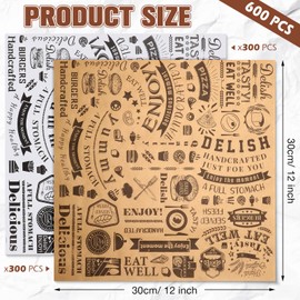 600 Pcs 12 x 12 Inch Deli Wax Paper Sheets Grease Resistant Tray Basket Liners Newsprint Paper Water and Grease Proof Sandwich Wrapping Square Hot Dog Wrappers for Food Baking (Brown,White)