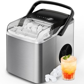 Silonn Countertop Ice Maker - 9 Cubes Ready in 6 Mins, 26lbs in 24Hrs, Portable Ice Machine with Self-Cleaning, 2 Sizes of Bullet Ice for Home/Kitchen/Party/RV, Stainless Steel
