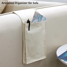 thirei Armrest Organiser for Sofa, Couch Armchair, Bed Storage Bag, for Storing Remote Controls, Mobile Phones and Pens, White