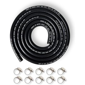Fuel Line Hose 3/8 inch Gas Line Hose Rubber NBR SAE 30R7 6FT for Automotives Boat Generators w/ 10 Clamps