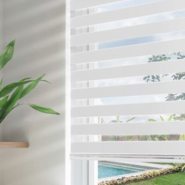 Joydeco Zebra Roller Shades for Windows,White Sheer Mini Zebra Blinds 23" W Corded Dual Layer Light Filtering for Sliding Glass Door Window