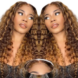 NKTU Glueless Wigs Human Hair Pre Plucked Pre Cut, Highlight Ombre Deep Wave Wigs, 5x5 HD Lace Closure Wigs for Women, No Glue, Beginner Friendly, 200 Density, 26 Inch