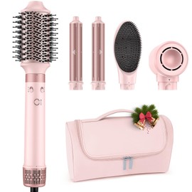 MESCOMB Dual Voltage Hot Air Styler Wrap - 5 in 1 Hair Dryer Brush with Fast Drying Blow Dryer, Styling, Straightening & Volumizing with Travel Bag (100V–240V) -Pink