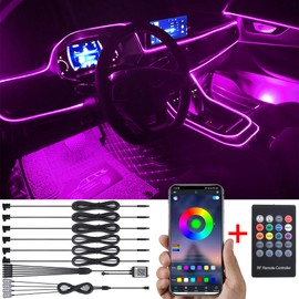 TABEN Car Ambient Lighting Kit 8m Fiber Optic 64 Colors RF Remote Controller + APP Control USB Car Footwell Atmosphere Light, DIY 16 Millions RGB Multicolor Sound Music Sync Car Interior Lighting 12V