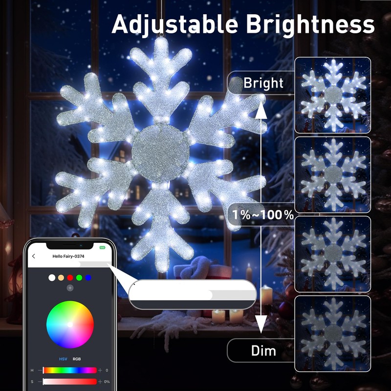 Popotan Smart 31-in Hanging Snowflake Hanging Decoration with Color Changing