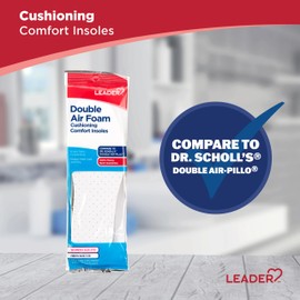 LEADER Double Air Foam Cushioning Comfort Insoles, Unisex - Extra Thick Dual Layer, Keeps Feet Cool and Dry, Men Women, One Size Fits Most, 1 Pair - Pack of 3