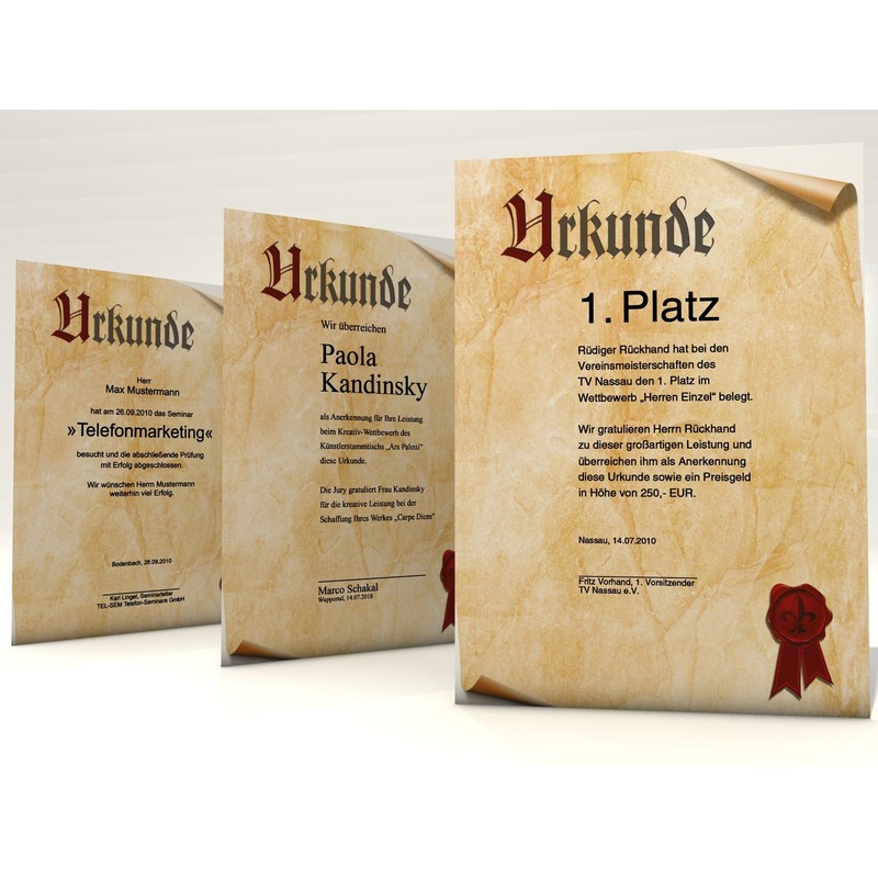 Urkundenpapier URKUNDENROLLE in Pergamentpapier Optik, 50 Blatt A4, 190g/qm, hochwertiges