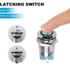 12V 24V 12mm Latching Push Button Switch with High Round Cap, Waterproof Metal Pushbutton Switch Stainless Steel 1NO1NC SPST ON/OFF Self-Locking Marine Switch for 1/2" Mounting Hole (5PCS, Blue Light)