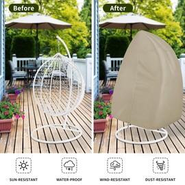 Easy-Going Patio Hanging Egg Chair Cover, UV Resistant Waterproof Outdoor Double Seat Swing Chair Cover with Zipper, Camel