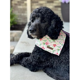 Lionet Paws Spring Dog Bandanas 2 Pack,Pink Washable Dog Triangle Bibs Scarf Dog Kerchief,Adjustable Flower Holiday Scarves for Medium Large Extra Large Dogs Pets, Flower&Grid