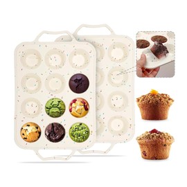 Velicber 2 Pack Silicone Muffin Pan with Metal Reinforced Frame, 12 Cups Regular Size Silicone Cupcake Pan, Nonstick silicone Cupcake Molds for baking Homemade Muffins, Cupcakes, Egg Bites