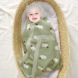 mimixiong Baby Blanket for Newborn - 100% Cotton Knit Double Layer Soft Baby Blankets Baby Gift - Baby Essentials for Newborn, 80x100cm (Sage Green)